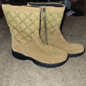 New! Lands End Womens Suede Quilted Boots All Weather Boots Size 9B Chestnut